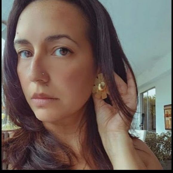 Handmade gold plated large earrings flowers - Picture 4 of 4